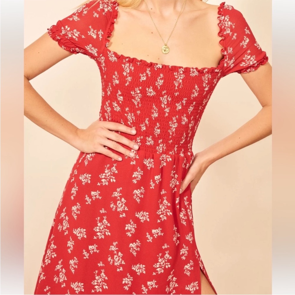 Reformation Inka Floral Print Midi Sundress Summer Red - Picture 4 of 5